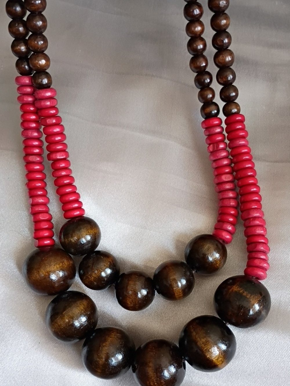 Handcrafted Brown Wood & Red Bead Statement Necklace